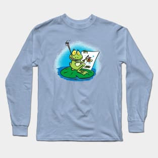 Cute funny green frog cartoon illustration Long Sleeve T-Shirt